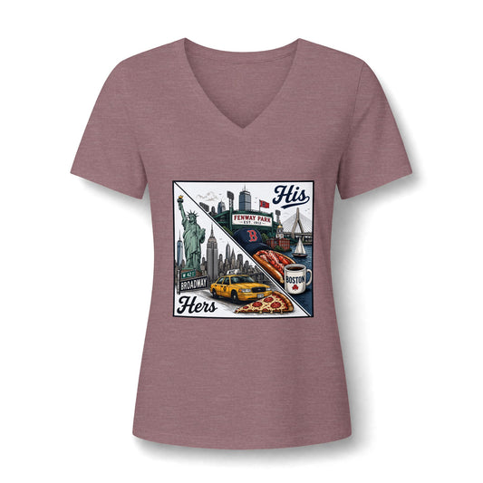 His & Hers New York V-Neck Tee — “Yes, I Still Love Him” Back Print