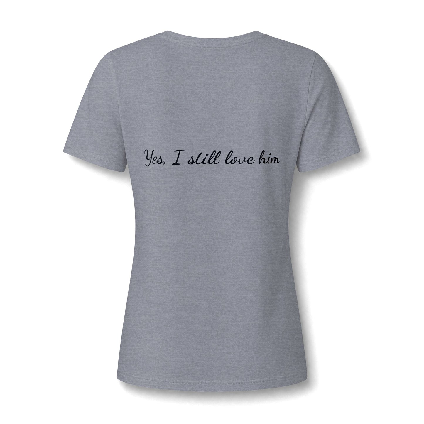His & Hers New York V-Neck Tee — “Yes, I Still Love Him” Back Print