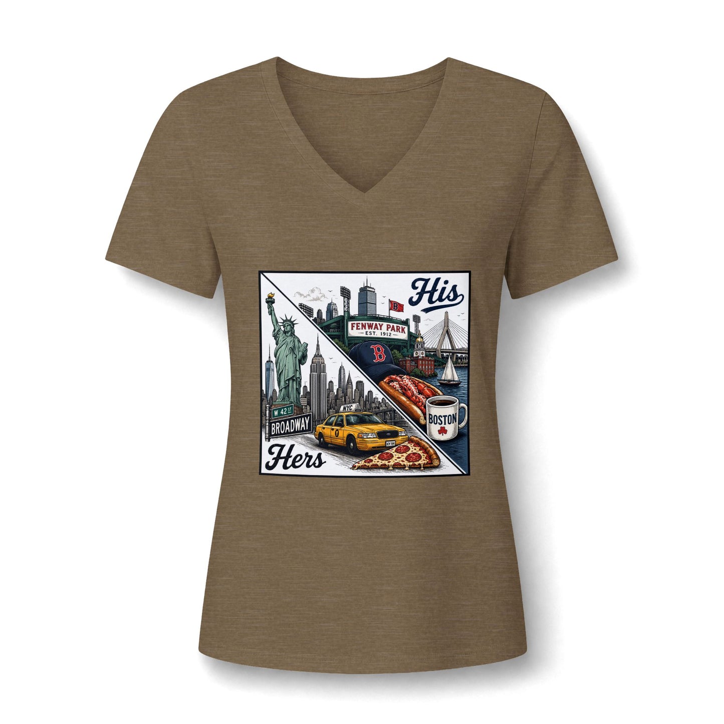 His & Hers New York V-Neck Tee — “Yes, I Still Love Him” Back Print
