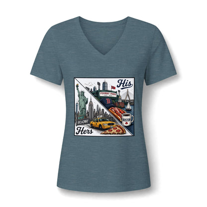 His & Hers New York V-Neck Tee — “Yes, I Still Love Him” Back Print