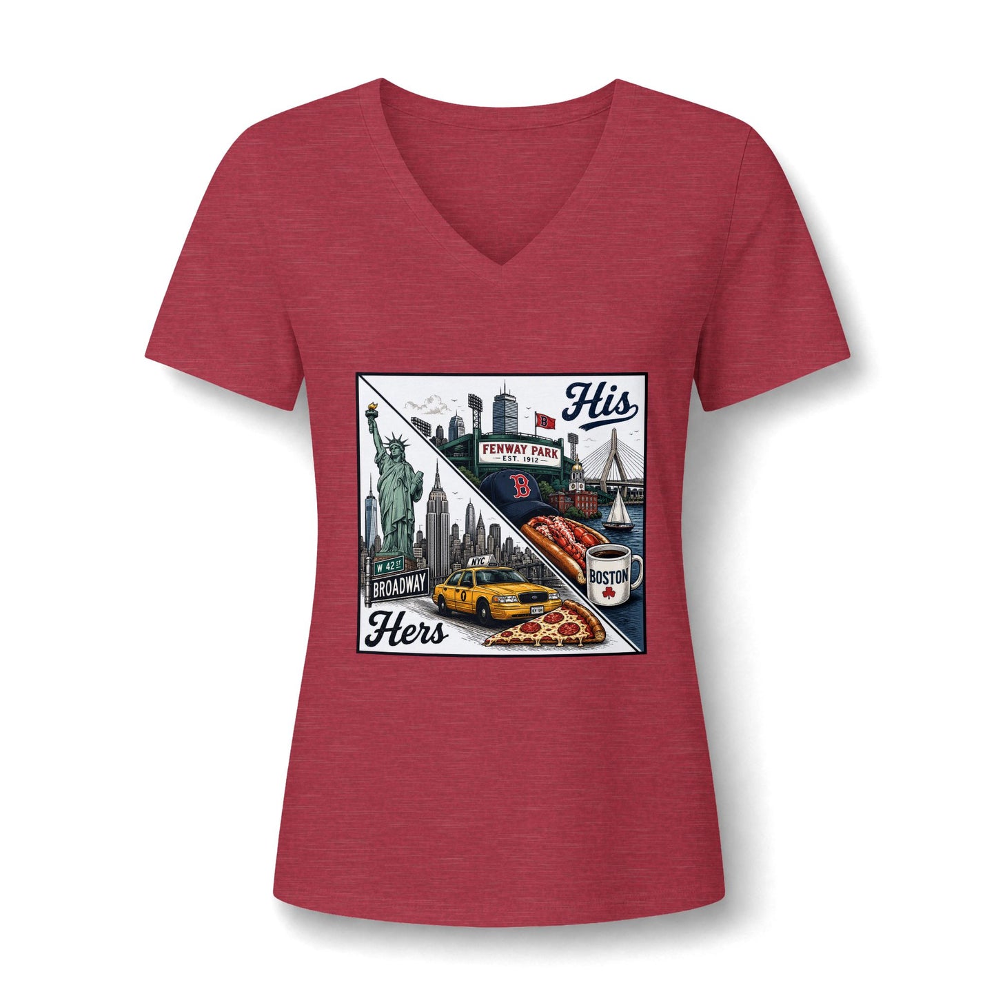His & Hers New York V-Neck Tee — “Yes, I Still Love Him” Back Print