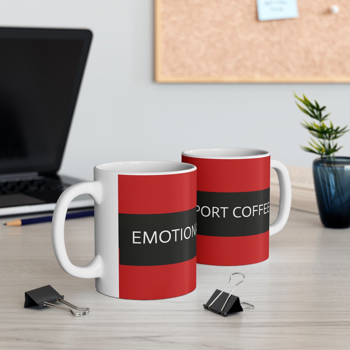Ceramic Mug — Emotional Support Coffee (Red & Black)