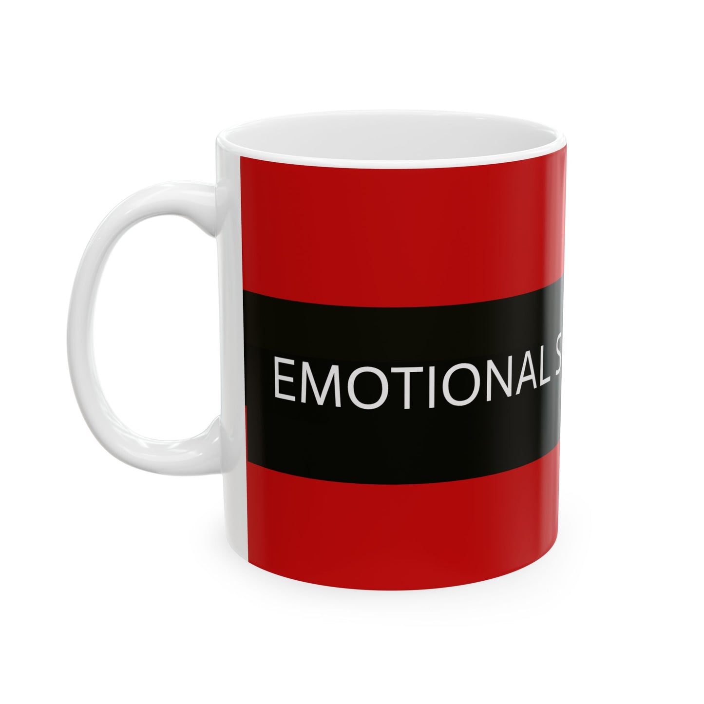 Ceramic Mug — Emotional Support Coffee (Red & Black)