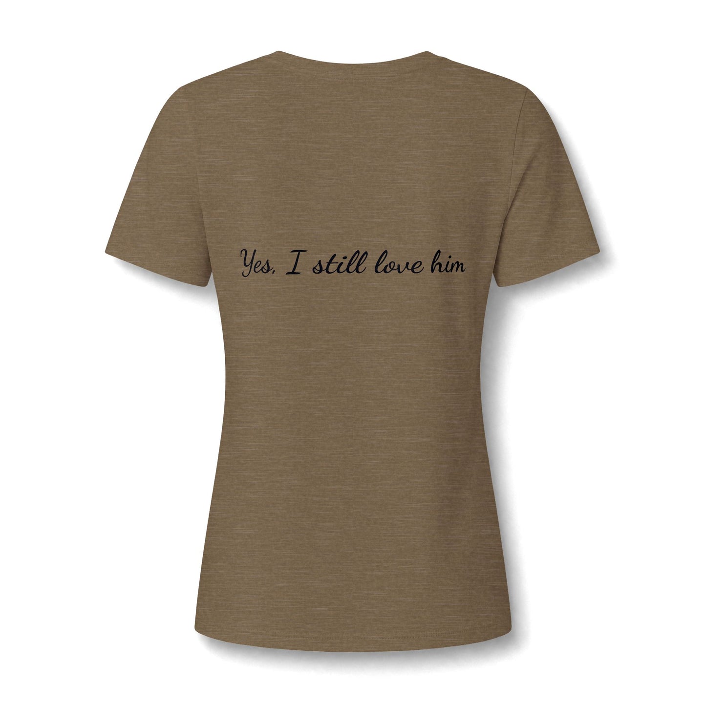 His & Hers New York V-Neck Tee — “Yes, I Still Love Him” Back Print
