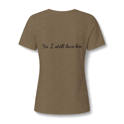 His & Hers New York V-Neck Tee — “Yes, I Still Love Him” Back Print