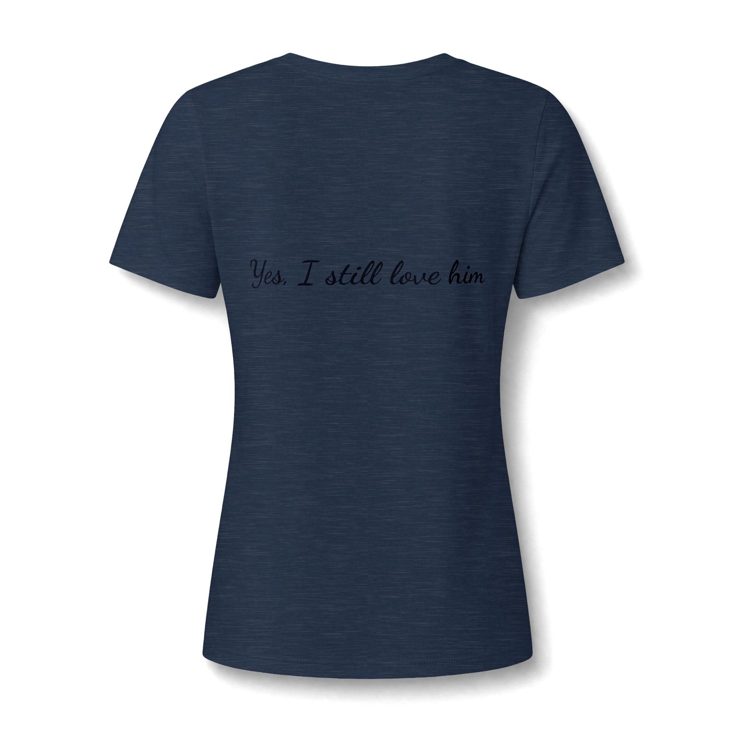 His & Hers New York V-Neck Tee — “Yes, I Still Love Him” Back Print