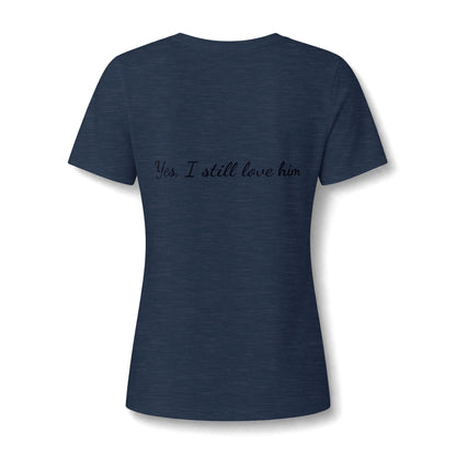 His & Hers New York V-Neck Tee — “Yes, I Still Love Him” Back Print