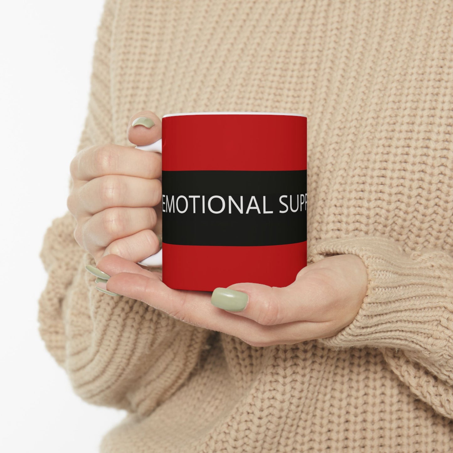 Ceramic Mug — Emotional Support Coffee (Red & Black)