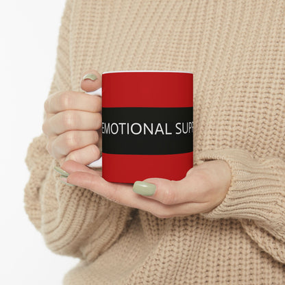 Ceramic Mug — Emotional Support Coffee (Red & Black)