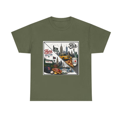 His & Hers City Split T-Shirt — 'Yes, I still love her' Back Print