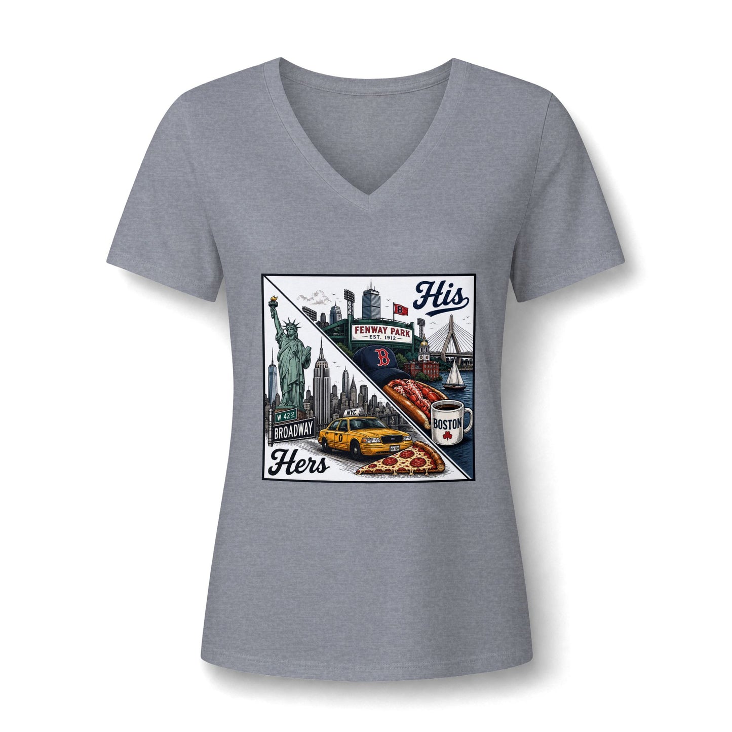 His & Hers New York V-Neck Tee — “Yes, I Still Love Him” Back Print