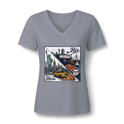 His & Hers New York V-Neck Tee — “Yes, I Still Love Him” Back Print
