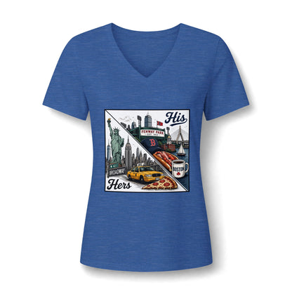 His & Hers New York V-Neck Tee — “Yes, I Still Love Him” Back Print