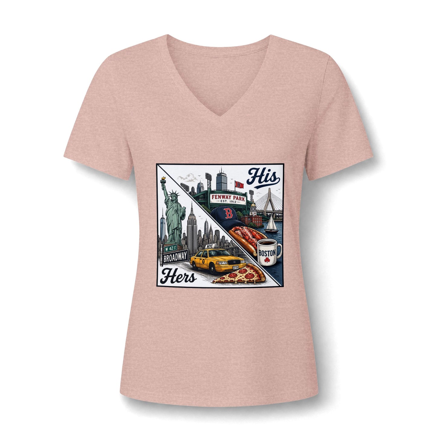 His & Hers New York V-Neck Tee — “Yes, I Still Love Him” Back Print