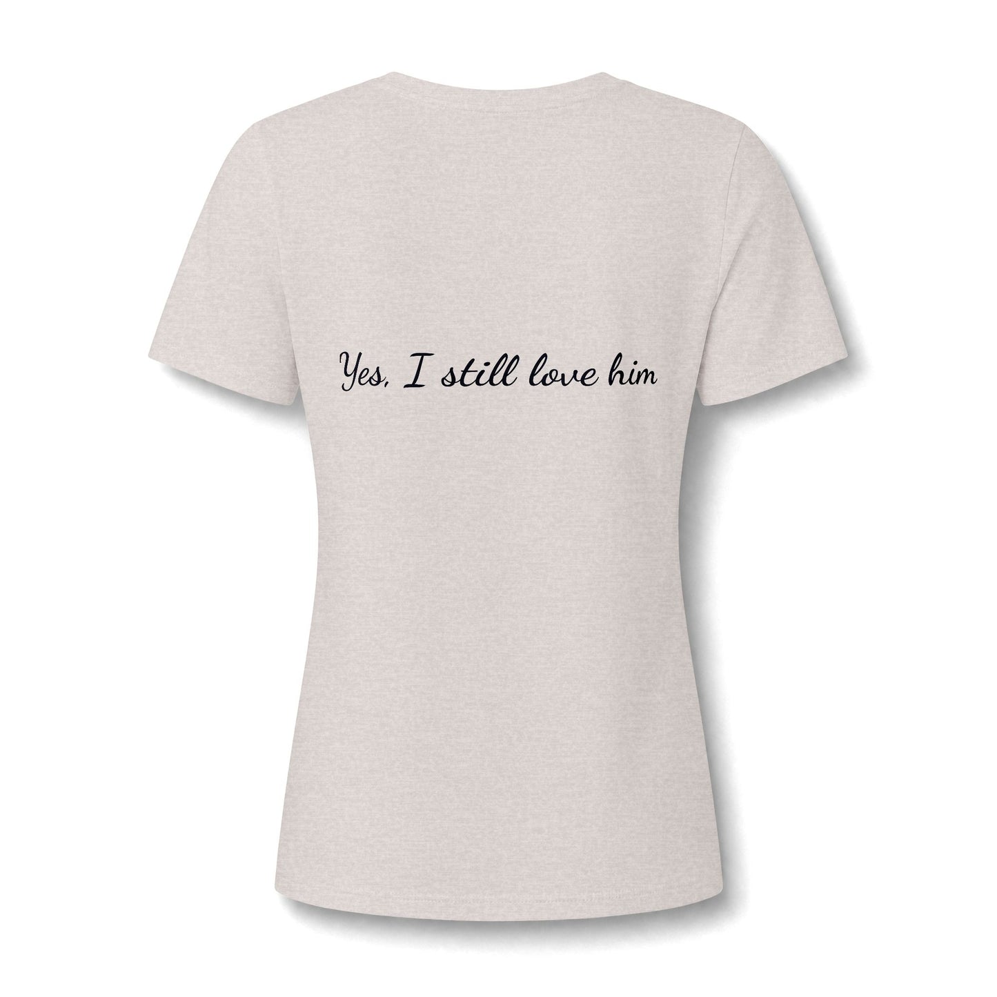 His & Hers New York V-Neck Tee — “Yes, I Still Love Him” Back Print