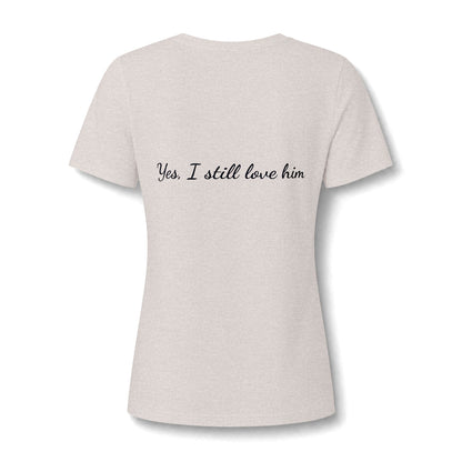His & Hers New York V-Neck Tee — “Yes, I Still Love Him” Back Print