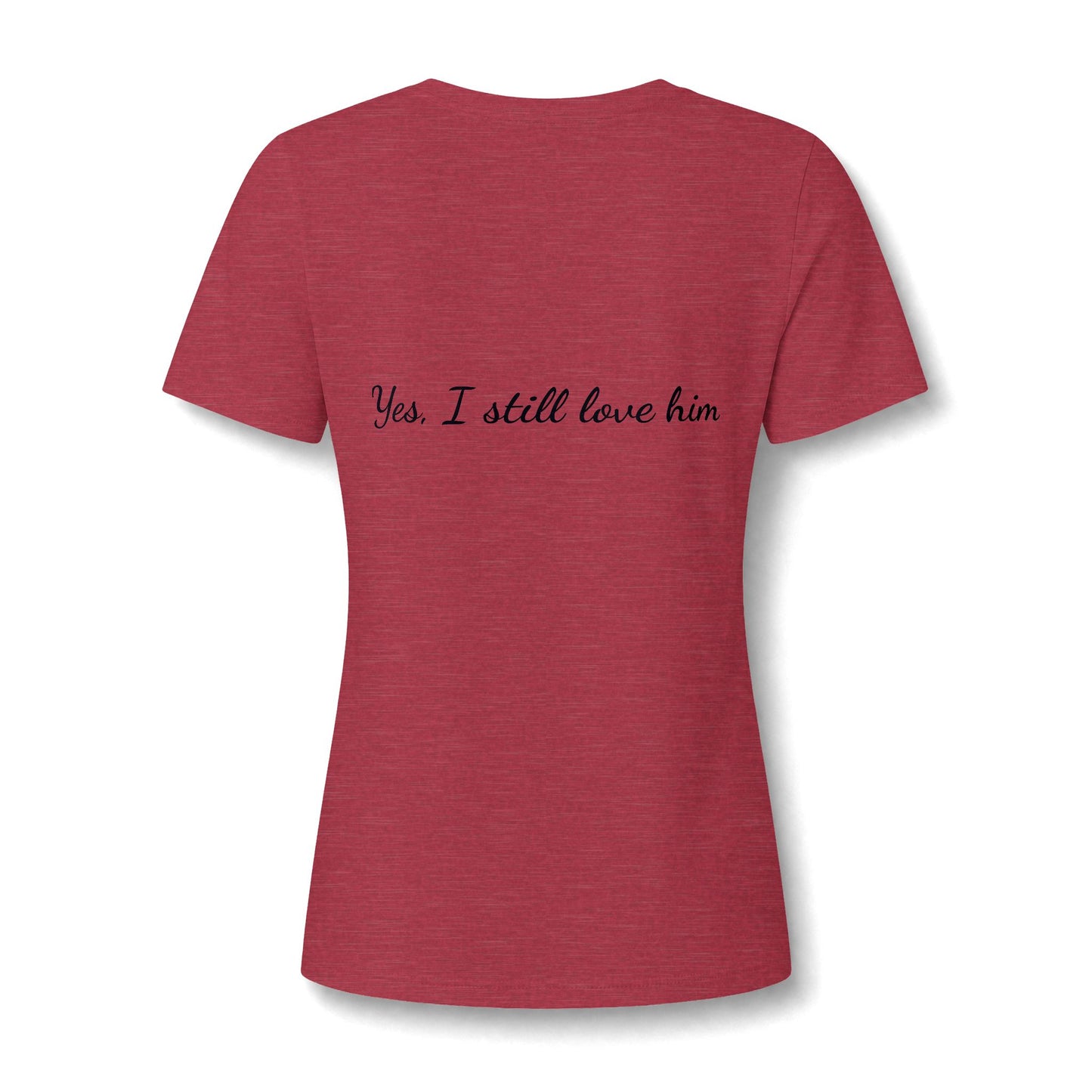 His & Hers New York V-Neck Tee — “Yes, I Still Love Him” Back Print