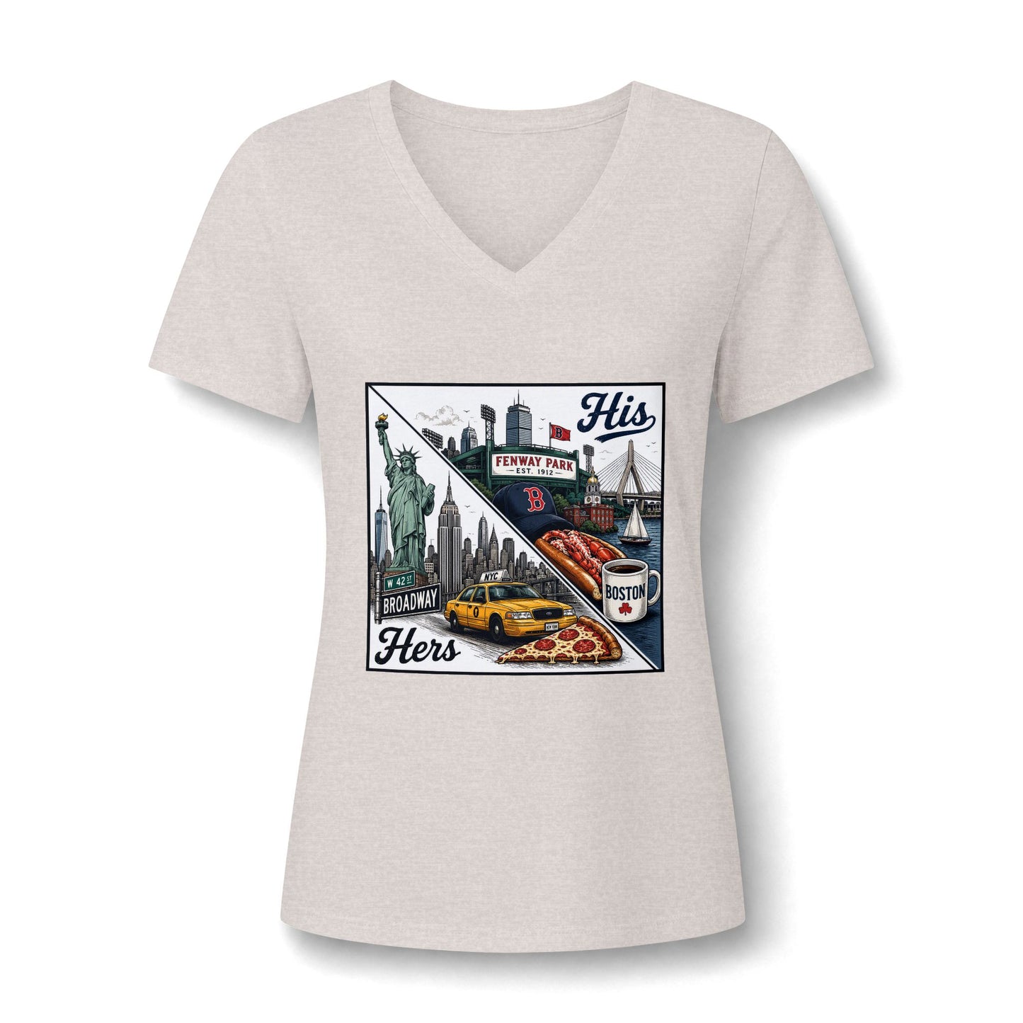 His & Hers New York V-Neck Tee — “Yes, I Still Love Him” Back Print