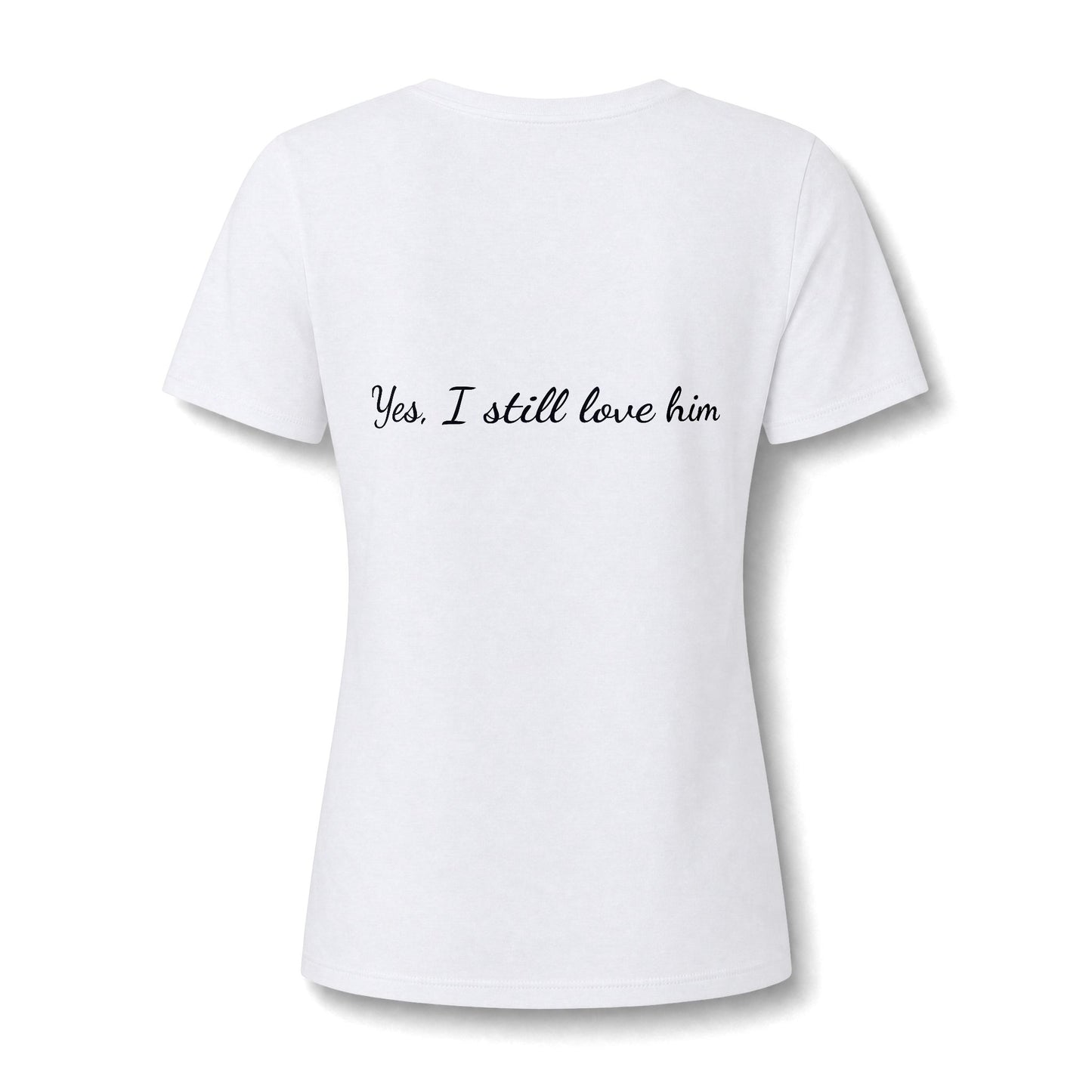 His & Hers New York V-Neck Tee — “Yes, I Still Love Him” Back Print