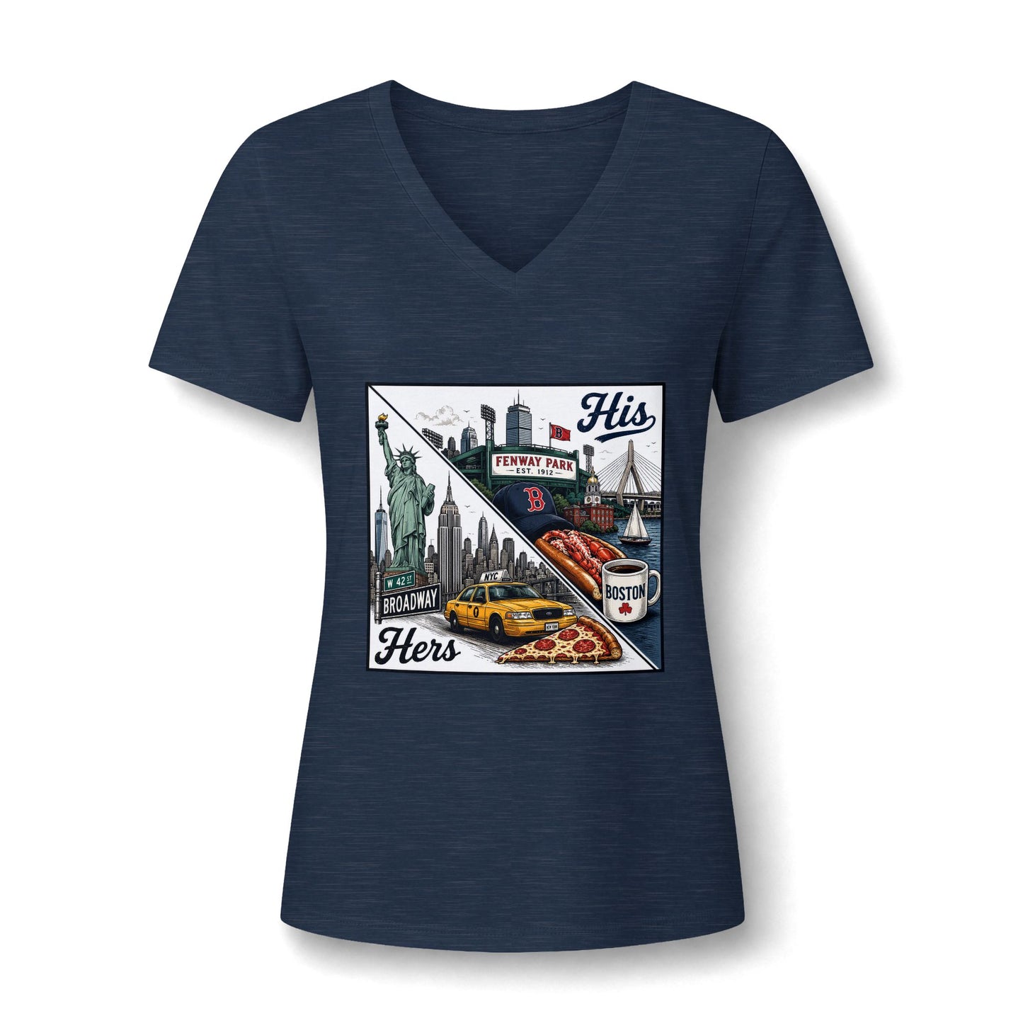 His & Hers New York V-Neck Tee — “Yes, I Still Love Him” Back Print
