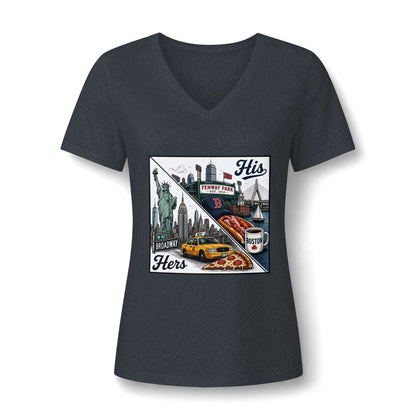 His & Hers New York V-Neck Tee — “Yes, I Still Love Him” Back Print