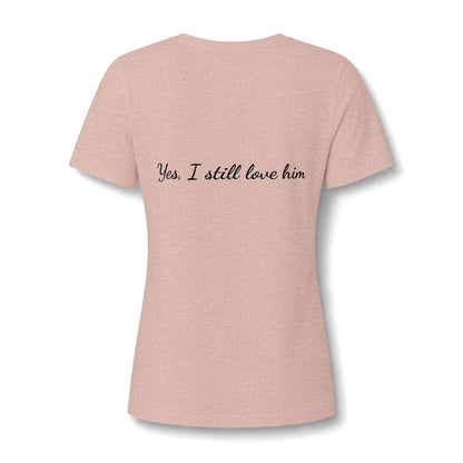 His & Hers New York V-Neck Tee — “Yes, I Still Love Him” Back Print