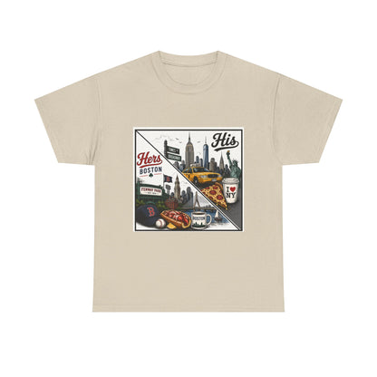 His & Hers City Split T-Shirt — 'Yes, I still love her' Back Print