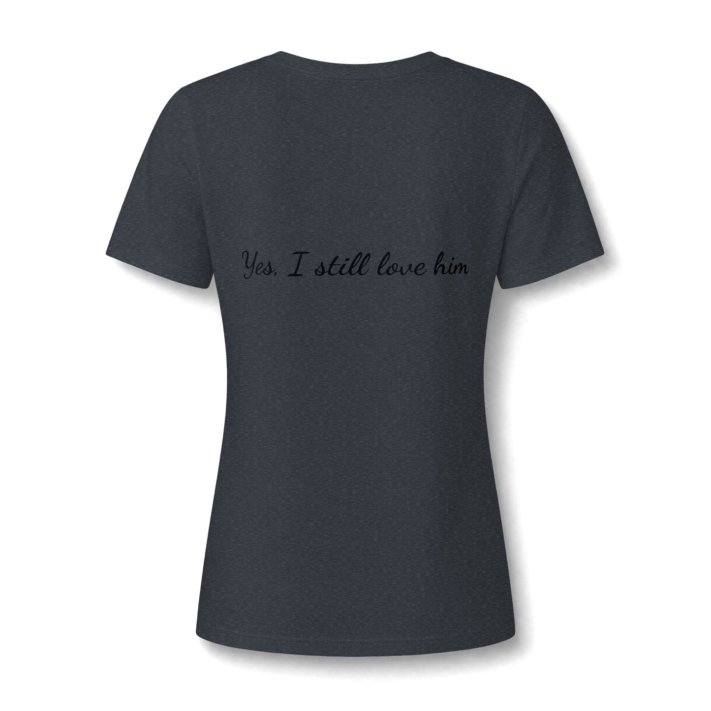 His & Hers New York V-Neck Tee — “Yes, I Still Love Him” Back Print